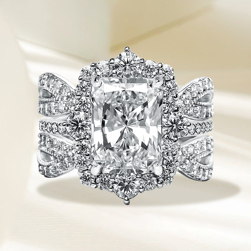 Vintage halo ring gezet | witgoud 16k