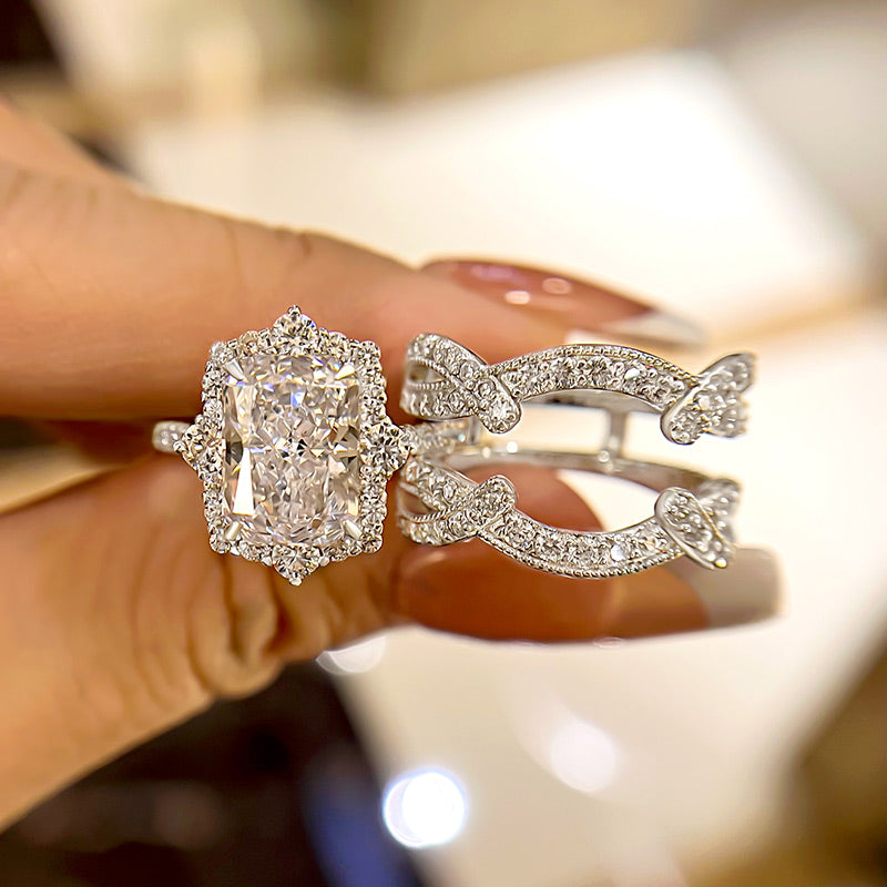 Vintage halo ring gezet | witgoud 16k