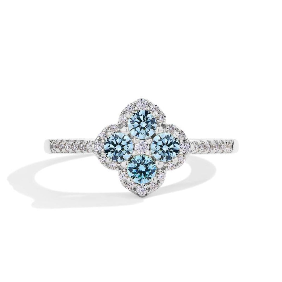 Soraya Klaverblad Ring Blauw | Wit Goud 18k