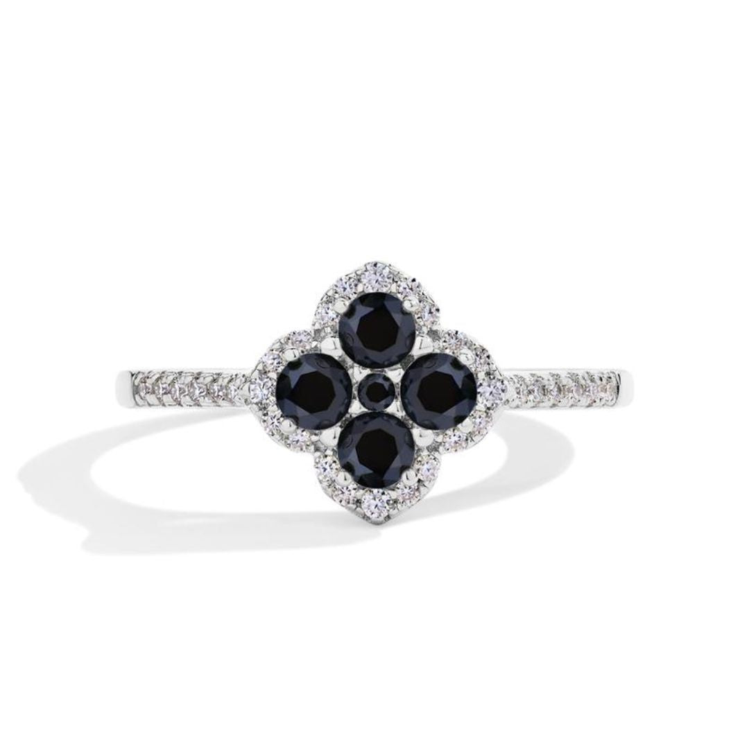 Soraya Klaverblad Ring Zwart | Wit Goud 18k