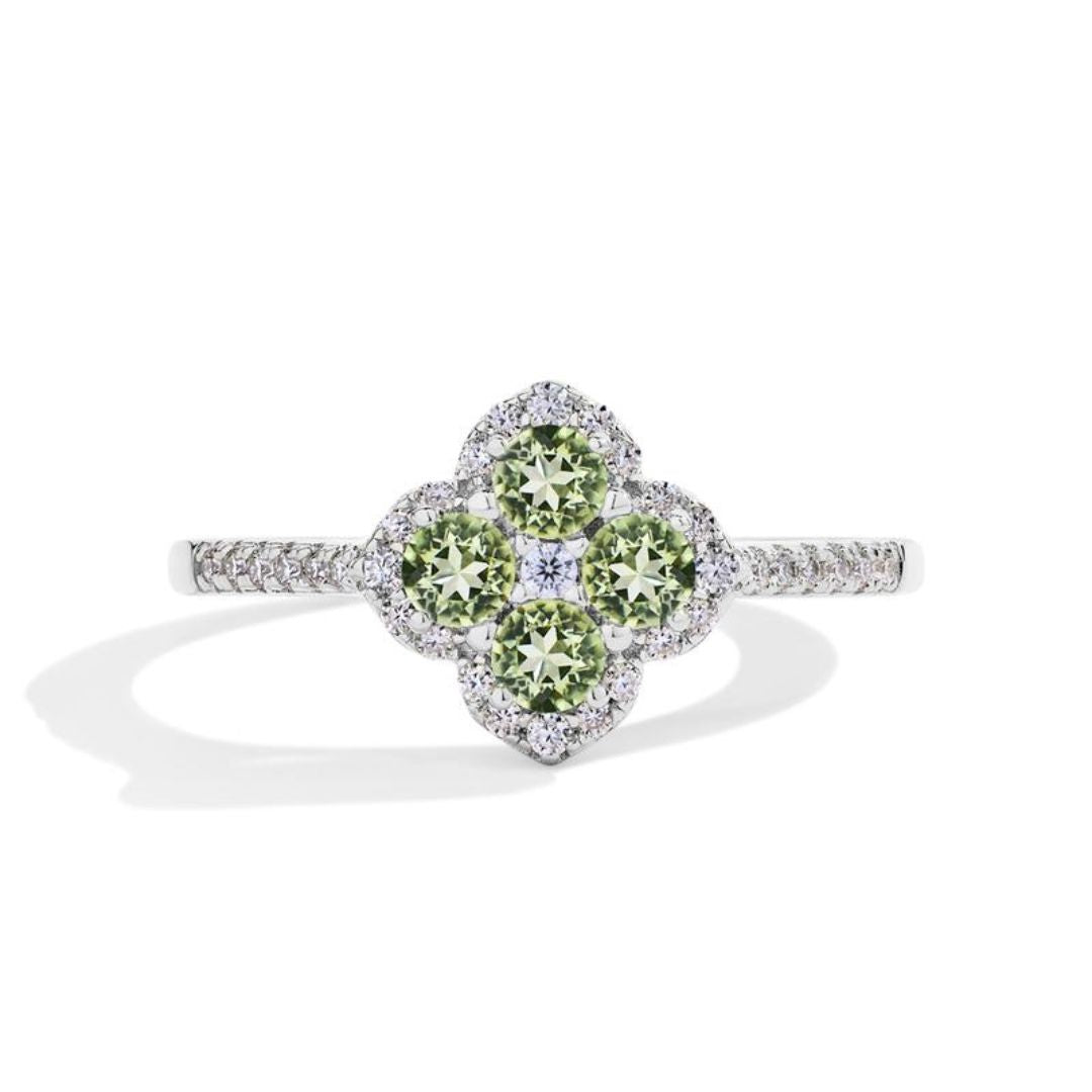 Soraya Klaver Ring Groen | Witgoud 18k