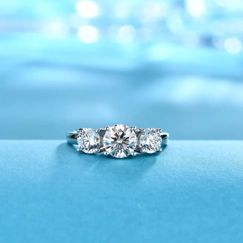 Clare driedubbele stenen ring | witgoud 16k