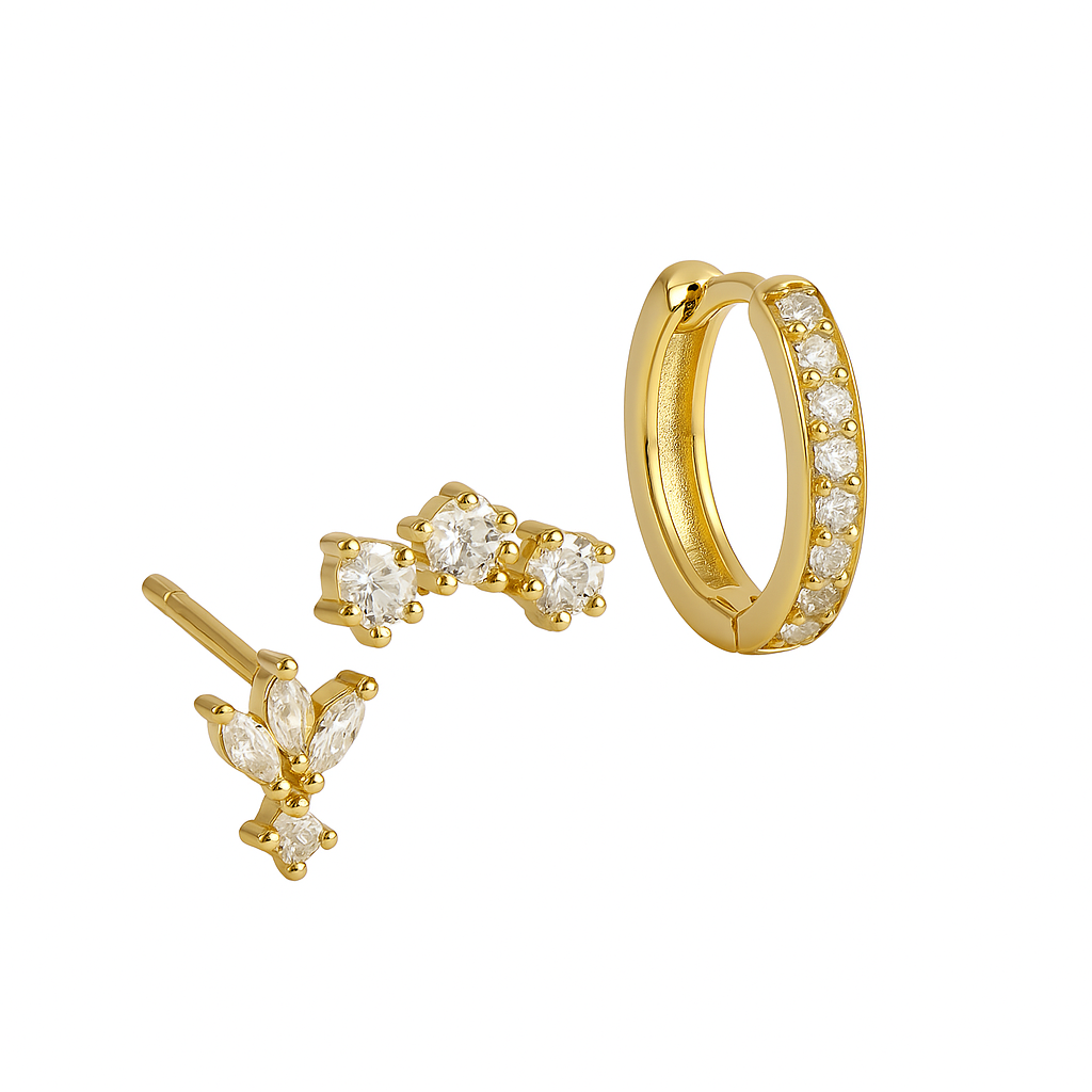 Trio Mila essentiële oorbellen | 18k goud
